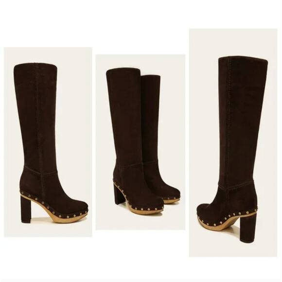 Veronica Beard Shoes - Veronica Beard Glendale Suede Clog Boots 9.5 NWOT Tall Knee High Brown Wood